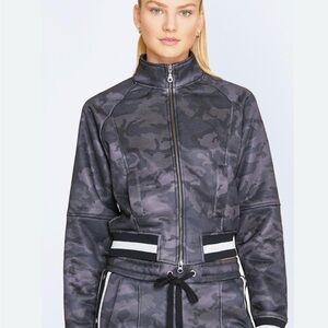 Veronica Beard Black Camouflage Track Crop Jacket